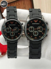 Water Resistant Quartz Chronograph Couple Watch - 2 Pcs Unisex Set