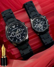 Water Resistant Quartz Chronograph Couple Watch - 2 Pcs Unisex Set