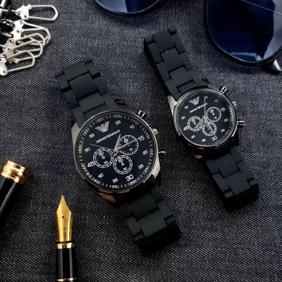 Water Resistant Quartz Chronograph Couple Watch - 2 Pcs Unisex Set