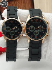 Water Resistant Quartz Chronograph Couple Watch - 2 Pcs Unisex Set