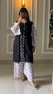 Stylish Printed Linen Shirt And Trouser Set - 2 Pcs